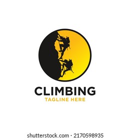 Silhouette Man climbing on a cliff graphic vector.