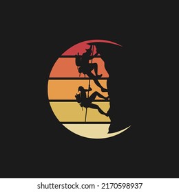 Silhouette Man climbing on a cliff graphic vector.