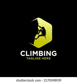 Silhouette Man climbing on a cliff graphic vector.