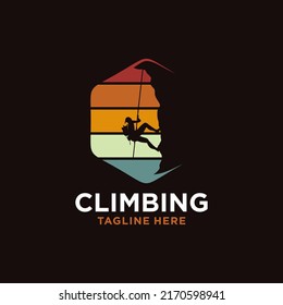 Silhouette Man climbing on a cliff graphic vector.