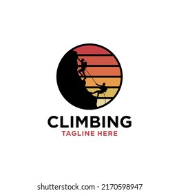 Silhouette Man climbing on a cliff graphic vector.