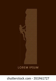 Silhouette Man climbing on a cliff, designed using dot and square graphic vector.