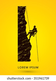 Silhouette Man climbing on a cliff, designed using grunge brush  graphic vector.