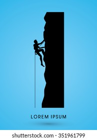 Silhouette Man climbing on a cliff graphic vector.