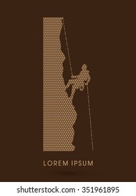 Silhouette Man climbing on a cliff, designed using line triangle pattern graphic vector.