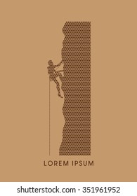 Silhouette Man climbing on a cliff, designed using line triangle pattern graphic vector.
