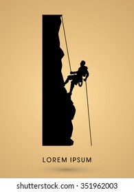 Silhouette Man climbing on a cliff graphic vector.