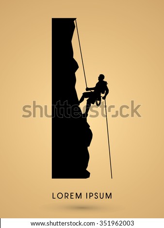 Silhouette Man climbing on a cliff graphic vector.
