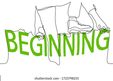 Silhouette of a man climbing over a wall of beginning. Concept of the  overcoming the difficulties of undertaking, founding a startup, difficult first steps in business. Can be used for animation.