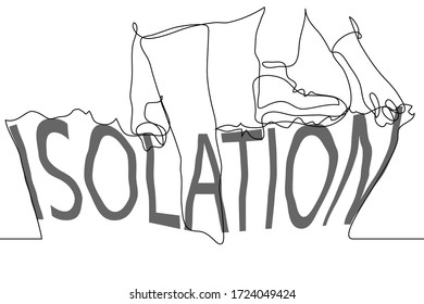 Silhouette of a man climbing over a wall of isolation. Concept of the fight against isolation, self-isolation, quarantine, social distance, separation. Can be used for animation.