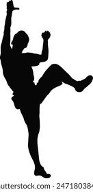 Silhouette of Man Climbing Rock. Isolated on White Background. Vector Illustration in Flat Style.