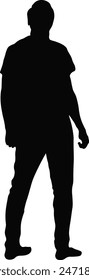 Silhouette of Man Climbing Rock. Isolated on White Background. Vector Illustration in Flat Style.
