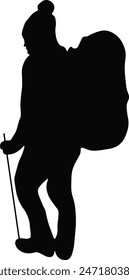 Silhouette of Man Climbing Rock. Isolated on White Background. Vector Illustration in Flat Style.