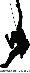 Silhouette of Man Climbing Rock. Isolated on White Background. Vector Illustration in Flat Style.
