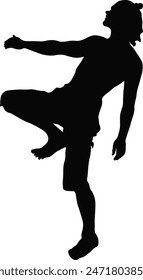 Silhouette of Man Climbing Rock. Isolated on White Background. Vector Illustration in Flat Style.