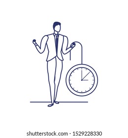 silhouette of man with clock in white background vector illustration design
