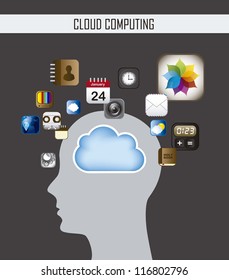 silhouette man and cloud computing. vector illustration
