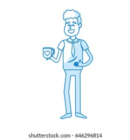 silhouette man with coffee cup in his hand and elegant wear