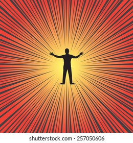 Silhouette man with comic speed radial for life problem concept