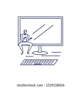 silhouette of man with computer screen in white background vector illustration design