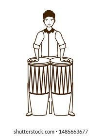 silhouette of man with congas on white background