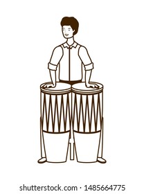 silhouette of man with congas on white background