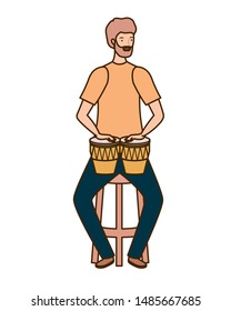 silhouette of man with congas on white background