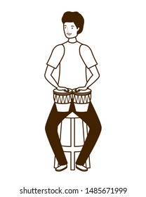 silhouette of man with congas on white background