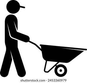 Silhouette of a man with a construction trolley in his hands