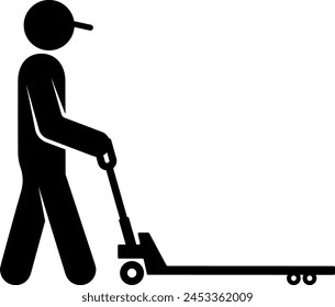 Silhouette of a man with a construction trolley lift in his hands