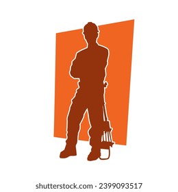 Silhouette of man in construction worker costume. Silhouette of construction worker male in pose. 