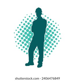 Silhouette of man in construction worker costume. Silhouette of construction worker male in pose. 