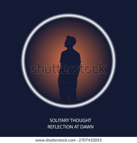 Silhouette of a man contemplating within a glowing circle at dawn
