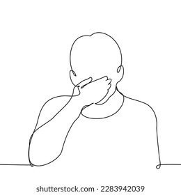 silhouette of a man covering his mouth and nose with his hand - one line drawing vector. concept shut one's mouth and nose, stink, silence oneself