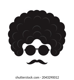 Silhouette Of A Man With Curly Hair And Mustache. Vector Illustration For Logo, Icon, Mascot Or Sticker