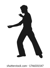 Silhouette of a man in a dance or sports pose isolated on white background