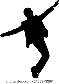 Silhouette of a man dancing happily.