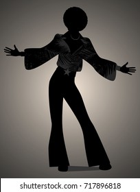 Silhouette of man dancing soul, funky or disco music. Retro Style.