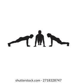 Silueta de un hombre que demuestra las etapas de progresión del ejercicio push up