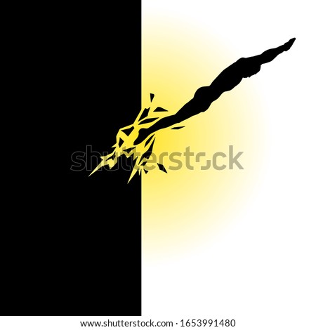 Silhouette of a man diving headlong through a shattered barrier for the concept of making a breakthrough. Vector illustration.
