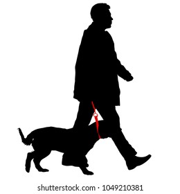 Silhouette of man and dog on a white background