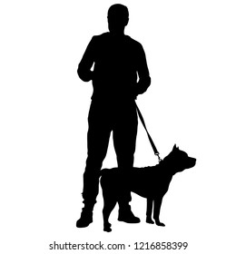 Silhouette of man and dog on a white background