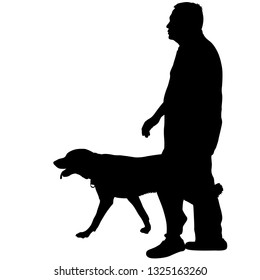 Silhouette of man and dog on a white background