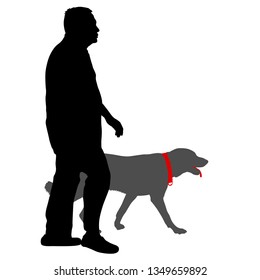 Silhouette of man and dog on a white background