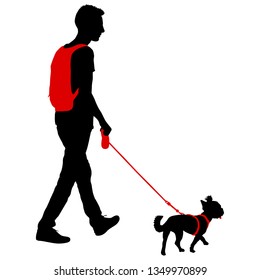 Silhouette of man and dog on a white background