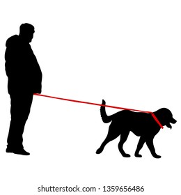 Silhouette of man and dog on a white background