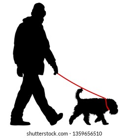 Silhouette of man and dog on a white background