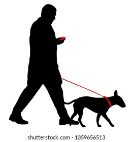 Silhouette of man and dog on a white background
