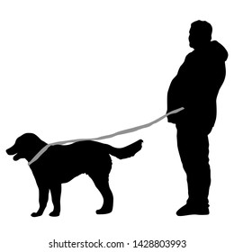 Silhouette of man and dog on a white background