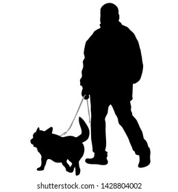 Silhouette of man and dog on a white background